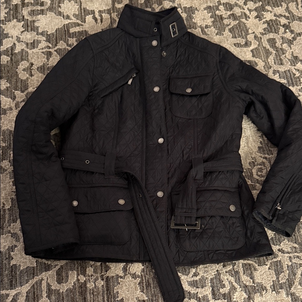 Barbour navy Quilted Jacket with Belt